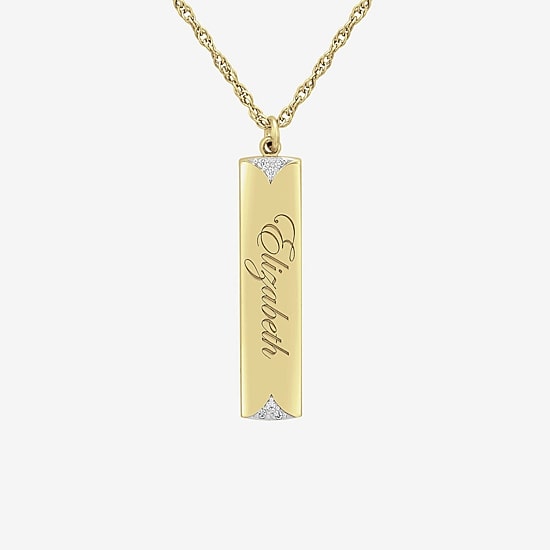 Personalized Name Womens Diamond Accent Natural White Diamond 10K White Gold Bar 18 Inch Name Necklace