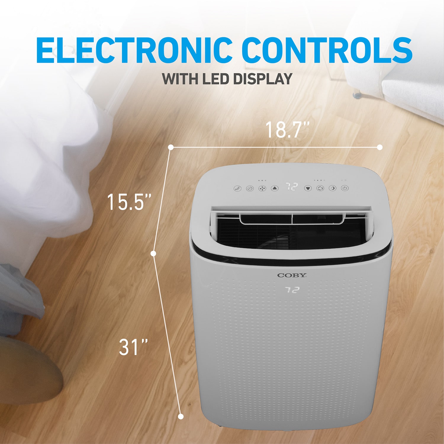 Coby 4-in-1 15,000 BTU AC, Heater, Dehumidifier & Fan for 775 Sq. Ft. with Remote Control and Timer