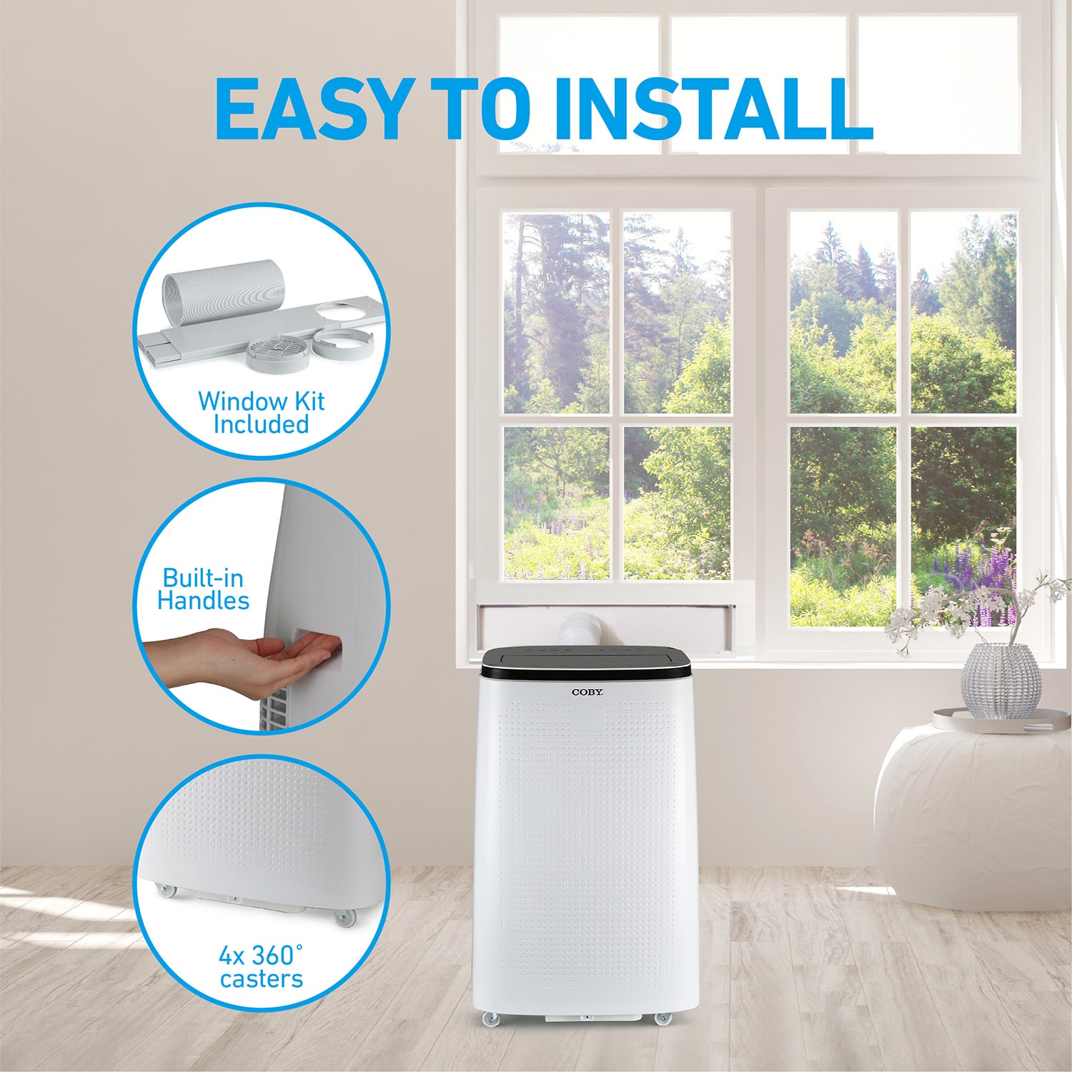 Coby 4-in-1 15,000 BTU AC, Heater, Dehumidifier & Fan for 775 Sq. Ft. with Remote Control and Timer