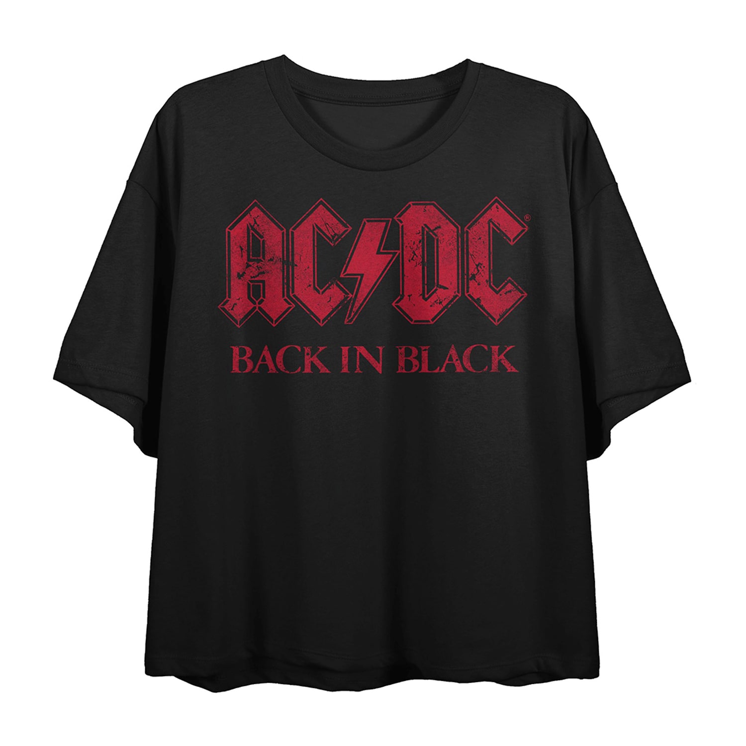 Acdc Back Black Cropped Tee Womens Juniors Crew Neck Short Sleeve Loose Fit Graphic T-Shirt