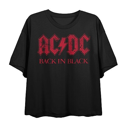 Novelty T-shirts Acdc Back In Black Cropped Tee Womens Juniors Crew Neck Short Sleeve Loose Fit Graphic T-shirt