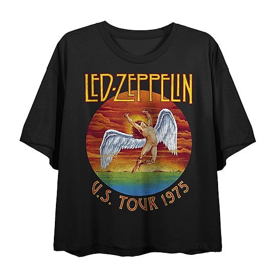 Led Zeppelin U.S.Tour 1975 Cropped Tee Womens Juniors Crew Neck Short Sleeve Loose Fit Graphic T-Shirt