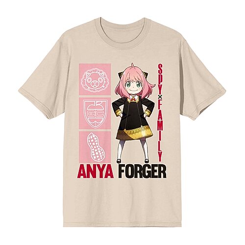 Spy X Family Anya Forger Boyfriend Tee Womens Juniors Crew Neck Short Sleeve Loose Fit Graphic T-Shirt, Xx-large, Beige