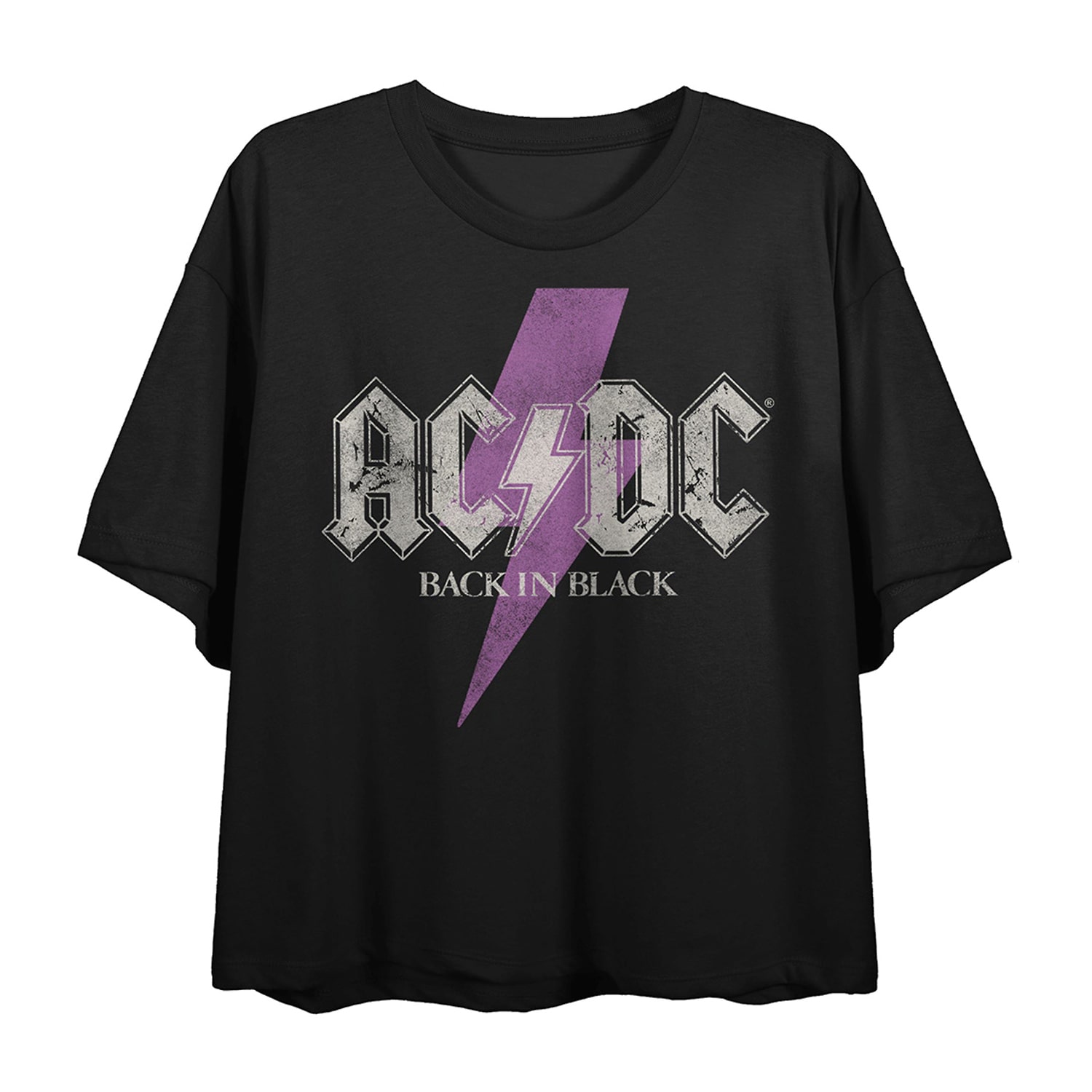 Acdc Back Black Cropped Tee Womens Juniors Crew Neck Short Sleeve Loose Fit Graphic T-Shirt
