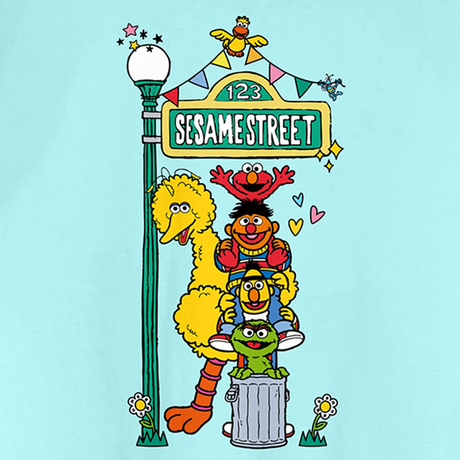 Womens Juniors Crew Neck Short Sleeve Loose Fit Sesame Street Graphic T-Shirt