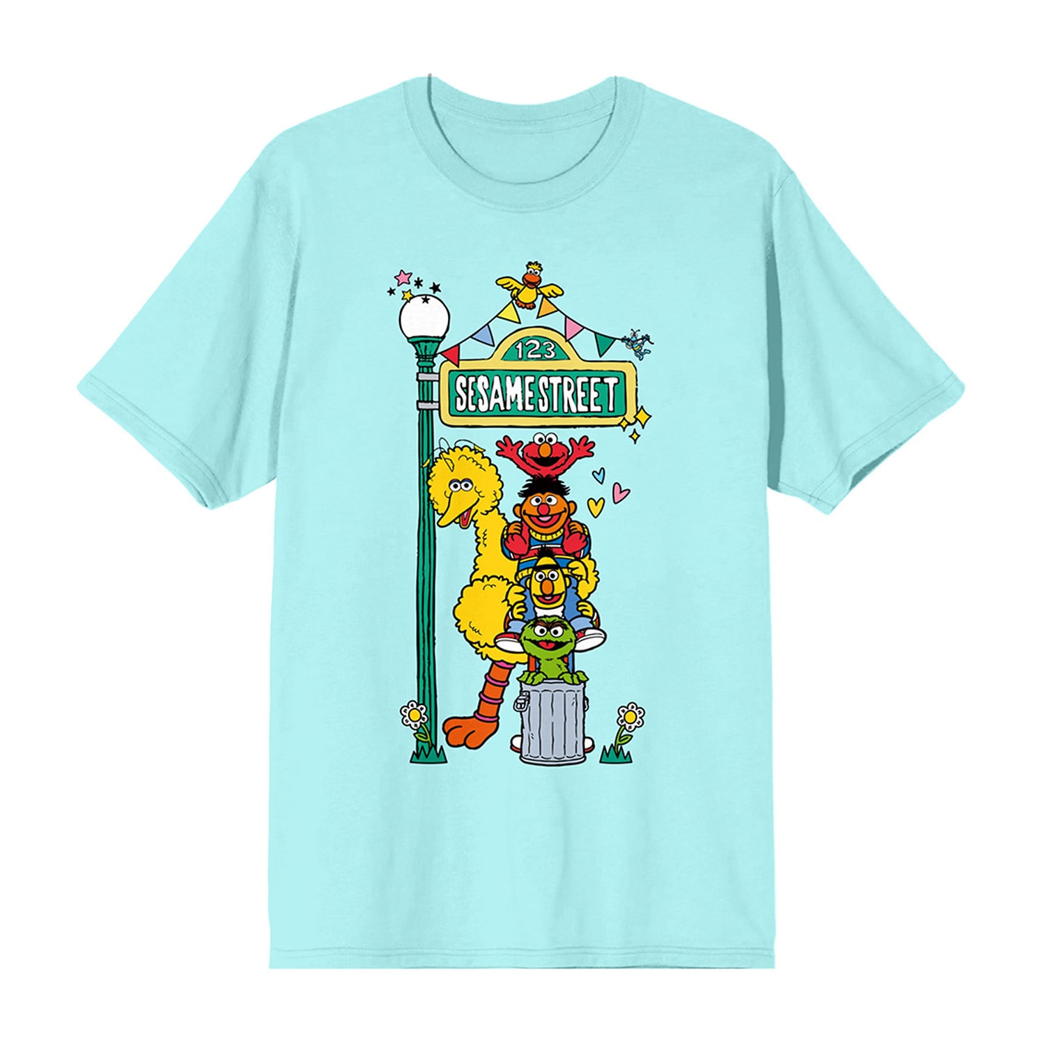Womens Juniors Crew Neck Short Sleeve Loose Fit Sesame Street Graphic T-Shirt