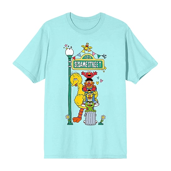 Womens Juniors Crew Neck Short Sleeve Loose Fit Sesame Street Graphic T-Shirt