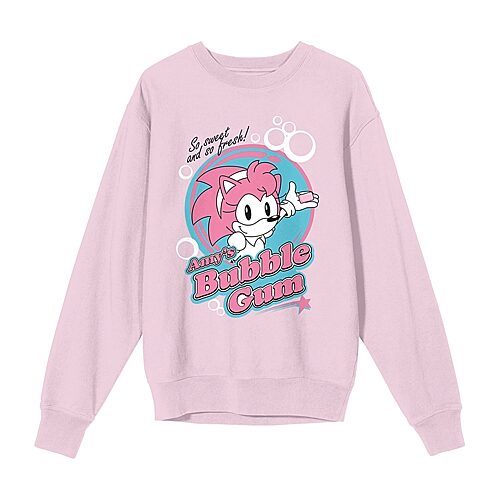 Novelty T-shirts Womens Juniors Crew Neck Long Sleeve Sonic The Hedgehog Sweatshirt In Pink