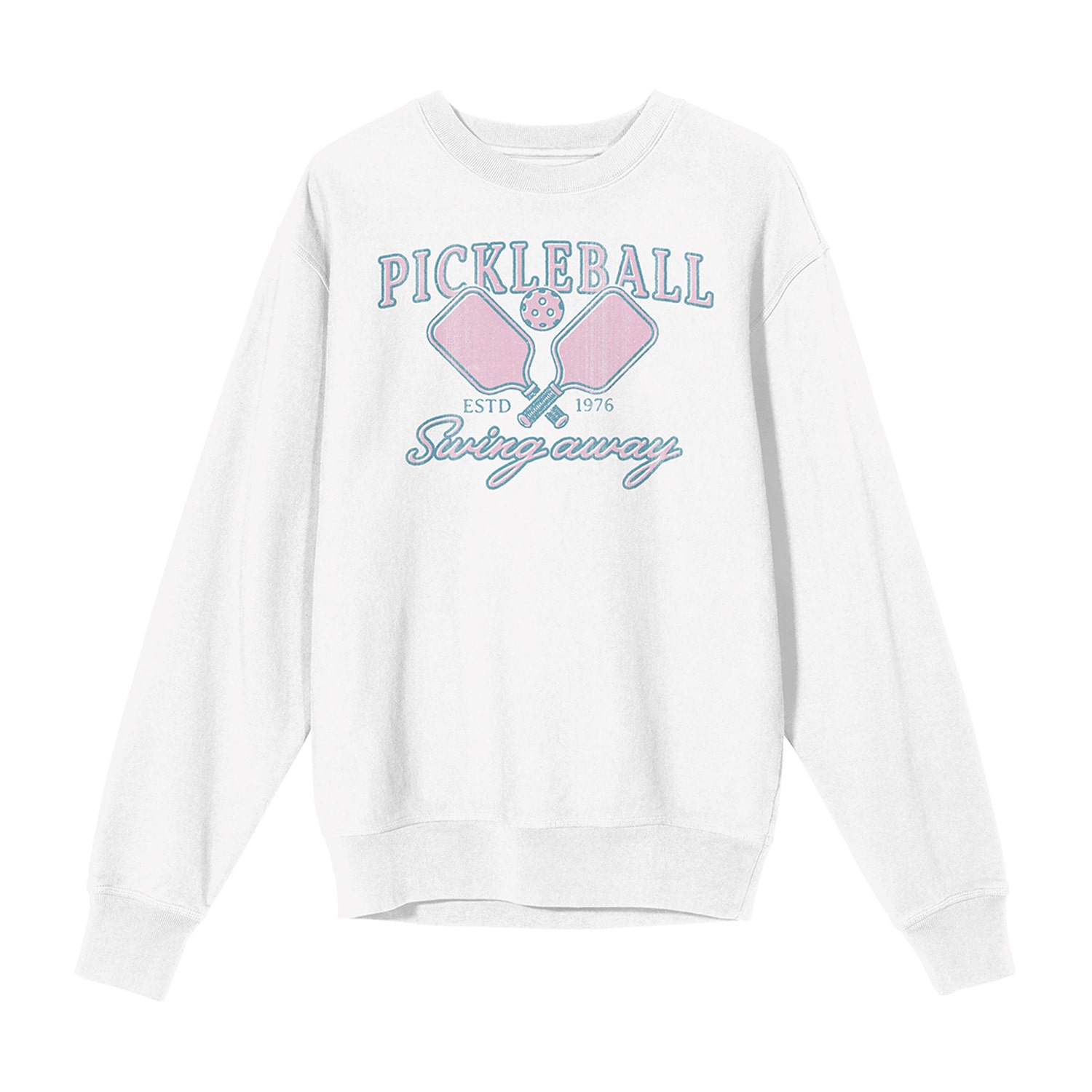 Pickleball Est. 1976 "Swing Away" Womens Juniors Crew Neck Long Sleeve Sweatshirt