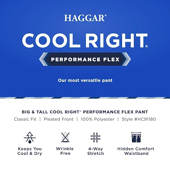 Haggar Cool Right Performance Flex Mens Classic Fit Big and Tall Pleated Pant