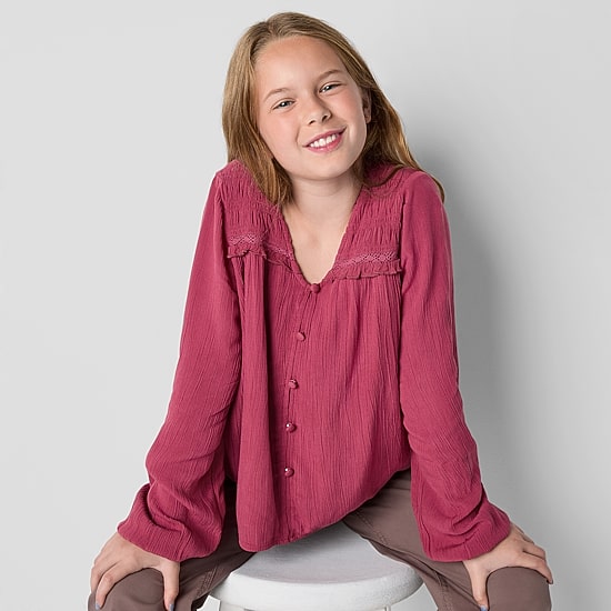 Thereabouts Little & Big Kid Girls V Neck Long Sleeve Blouse