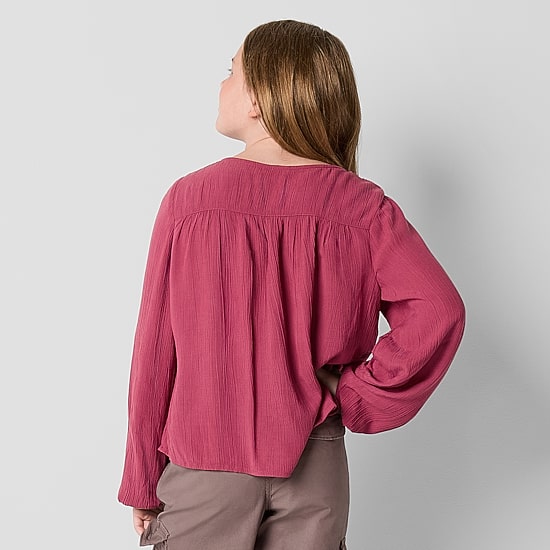 Thereabouts Little & Big Kid Girls V Neck Long Sleeve Blouse