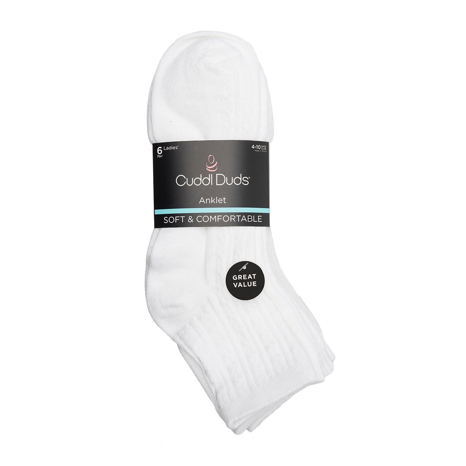 Cuddl Duds Womens 6 Pair Quarter Ankle Socks