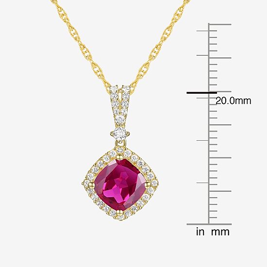 Womens Lab Created Red Ruby 14K Gold Over Silver Cushion 18 Inch Pendant Necklace