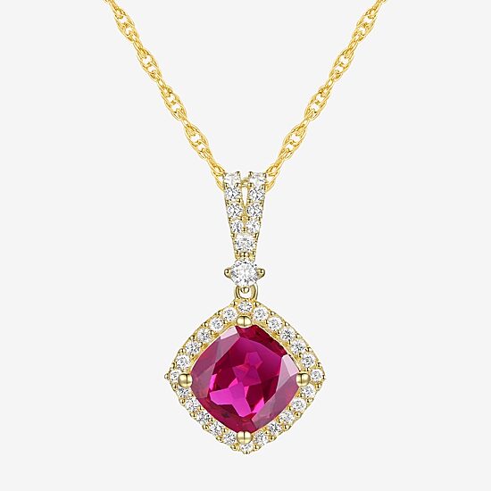 Womens Lab Created Red Ruby 14K Gold Over Silver Cushion 18 Inch Pendant Necklace