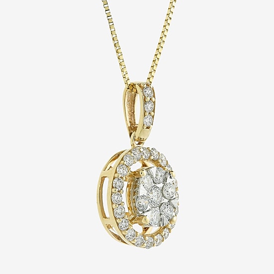 Womens 1/2 CT. T.W. Natural White Diamond 14K White or Yellow Gold Round Pendant Necklace