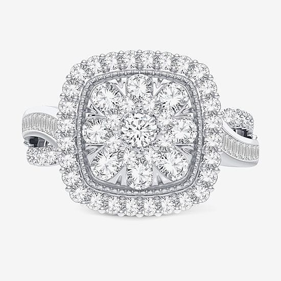 Womens 1 CT. T.W. Natural White Diamond 10K Gold Cushion Side Stone Halo Engagement Ring