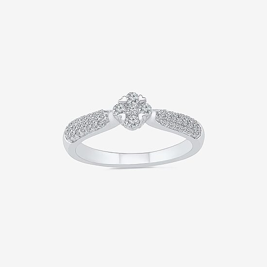 Promise My Love Womens 1/3 CT. T.W. Natural White Diamond Sterling Silver Round Side Stone Promise Ring