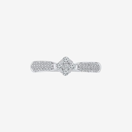 Promise My Love Womens 1/3 CT. T.W. Natural White Diamond Sterling Silver Round Side Stone Promise Ring