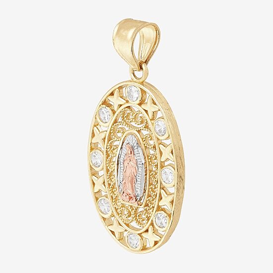 Our Lady Of Guadalupe / Nuestra Senora De Guadalupe Womens White Cubic Zirconia 14K Gold Oval Pendant