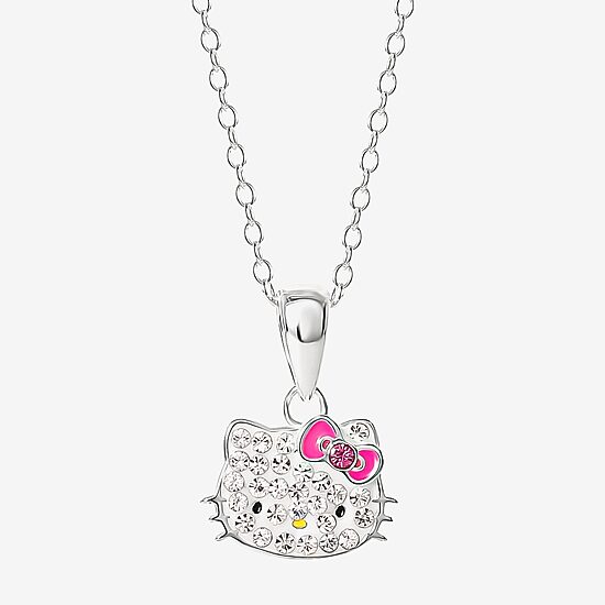 Girls White Crystal Sterling Silver 15 Inch Pendant Necklace