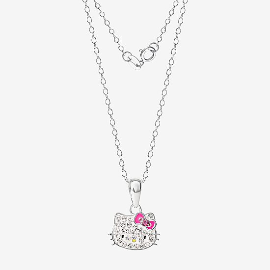 Girls White Crystal Sterling Silver 15 Inch Pendant Necklace