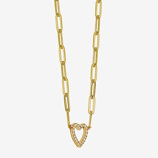 Paris 1901 By Charles Garnier Womens White Cubic Zirconia 18K Gold Over Silver Heart 18 Inch Pendant Necklace
