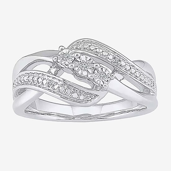 Womens Diamond Accent Natural White Diamond Sterling Silver Crossover Cocktail Ring