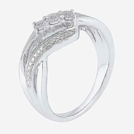 Womens Diamond Accent Natural White Diamond Sterling Silver Crossover Cocktail Ring