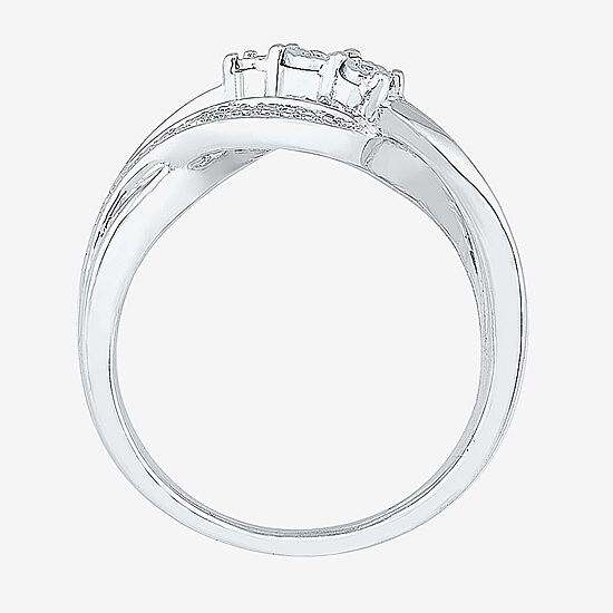 Womens Diamond Accent Natural White Diamond Sterling Silver Crossover Cocktail Ring