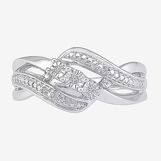 Womens Diamond Accent Natural White Diamond Sterling Silver Crossover Cocktail Ring