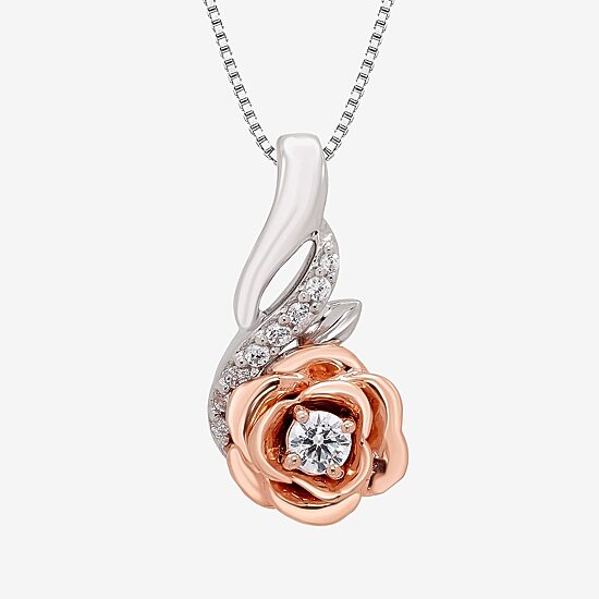 Womens 1/10 CT. T.W. Natural White Diamond 14K Rose Gold Over Silver Sterling Silver Flower 18 Inch Pendant Necklace