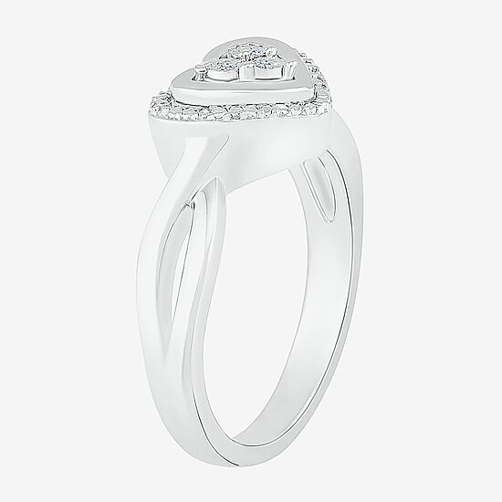 Womens Diamond Accent Natural White Diamond Sterling Silver Heart Cocktail Ring