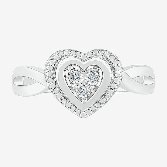 Womens Diamond Accent Natural White Diamond Sterling Silver Heart Cocktail Ring