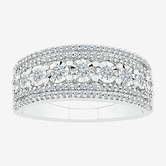 Womens 2MM 1/3 CT. T.W. Natural White Diamond Sterling Silver Band