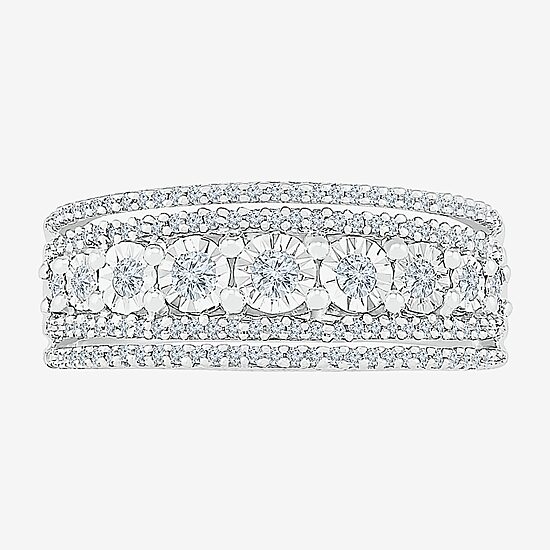 Womens 2MM 1/3 CT. T.W. Natural White Diamond Sterling Silver Band