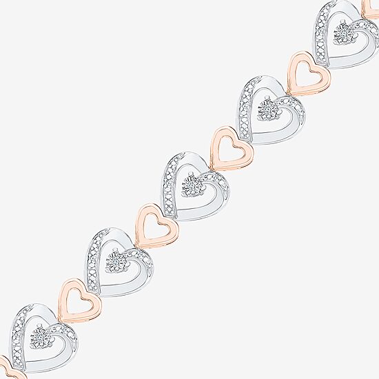 Womens 1/10 CT. T.W. Natural White Diamond 14K Rose Gold Over Silver Heart 7.25 Inch Tennis Bracelet