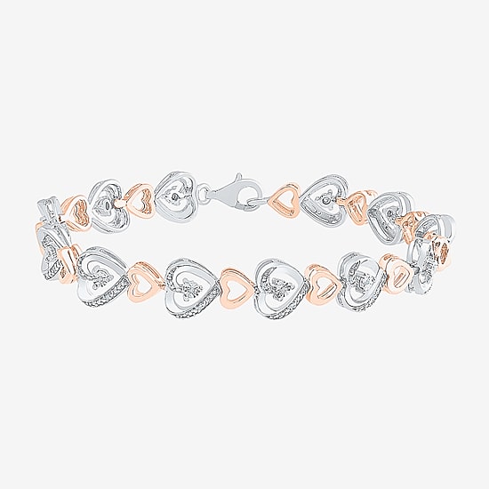 Womens 1/10 CT. T.W. Natural White Diamond 14K Rose Gold Over Silver Heart 7.25 Inch Tennis Bracelet