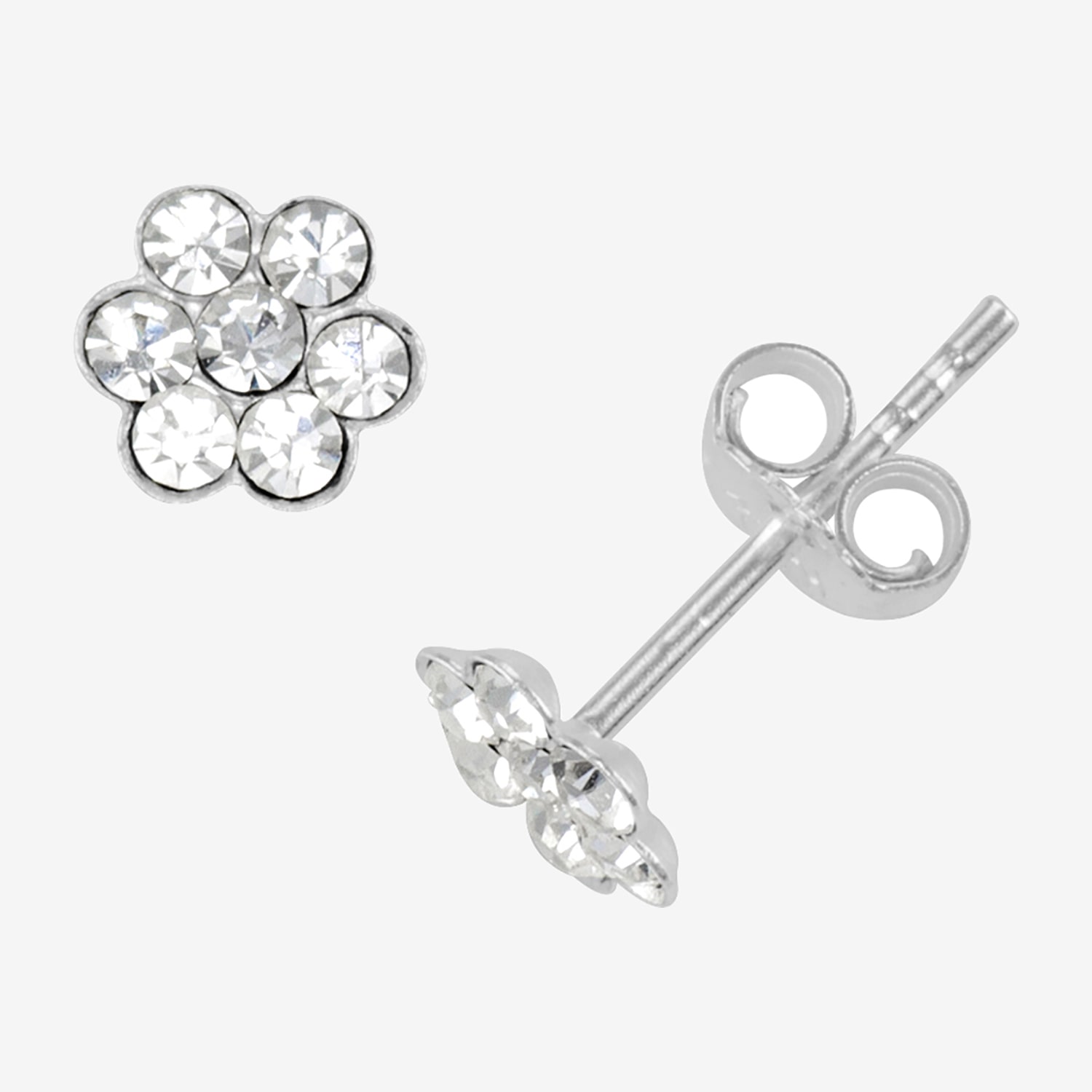 Itsy Bitsy White Sterling Silver 4mm Flower Stud Earrings