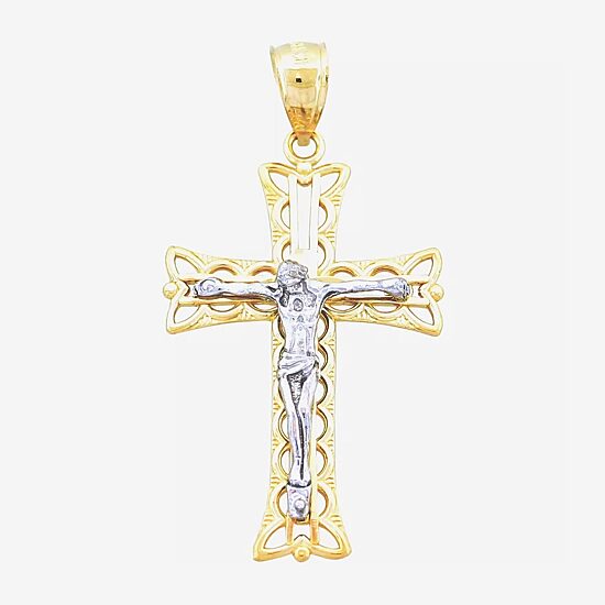 14K Two-Tone Gold Crucifix Cross Pendant