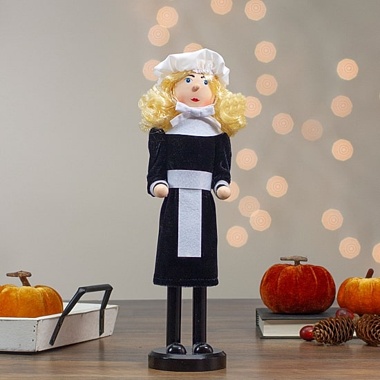 14'' Pilgrim Woman Wooden Fall Harvest Thanksgiving Nutcracker