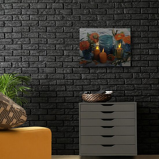 15.75'' LED Flickering Candles and Flowers Glass Candles Canvas Wall Art