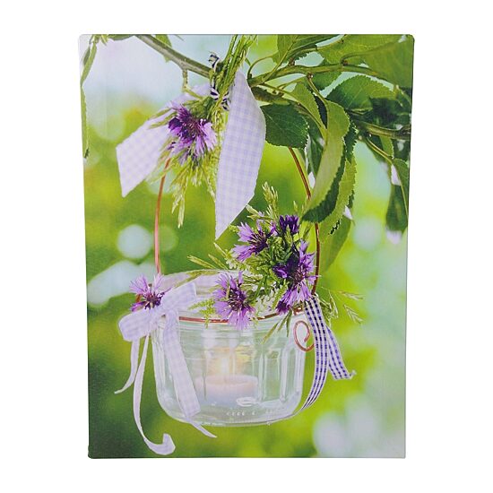 LED Lighted Tea Candle with Purple Flowers Canvas Wall Art 15.75" x 11.75"