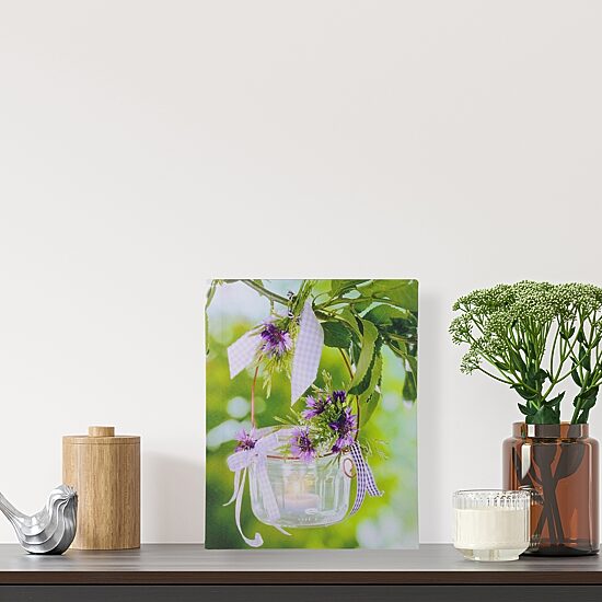 LED Lighted Tea Candle with Purple Flowers Canvas Wall Art 15.75" x 11.75"