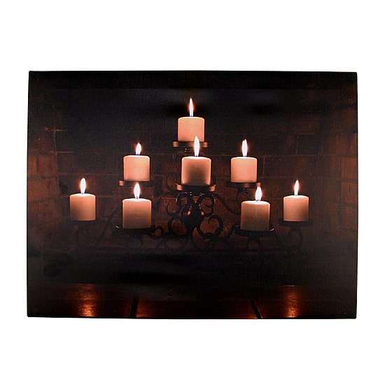 LED Lighted Flickering Rustic Fireplace Candles Canvas Wall Art 11.75" x 15.75"