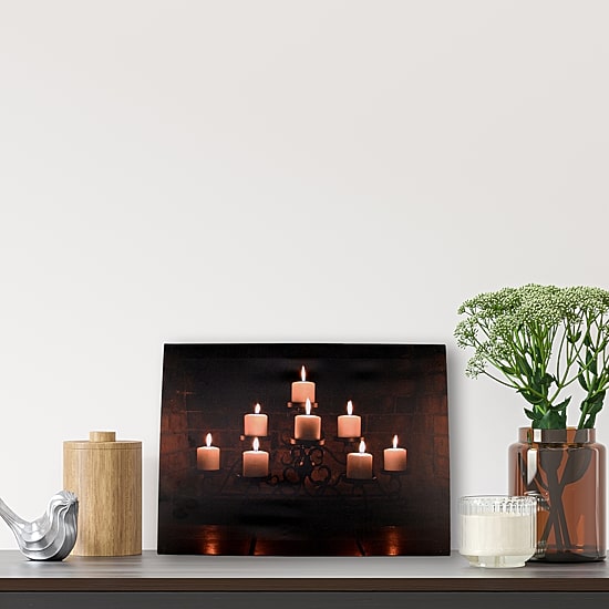LED Lighted Flickering Rustic Fireplace Candles Canvas Wall Art 11.75" x 15.75"