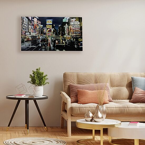 LED Lighted NYC Times Square and Classic Cars Canvas Wall Art 15.75" x 23.75"
