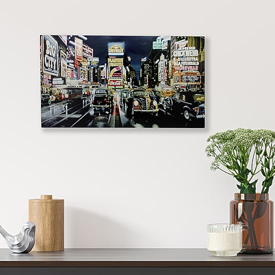 LED Lighted NYC Times Square and Classic Cars Canvas Wall Art 15.75" x 23.75"