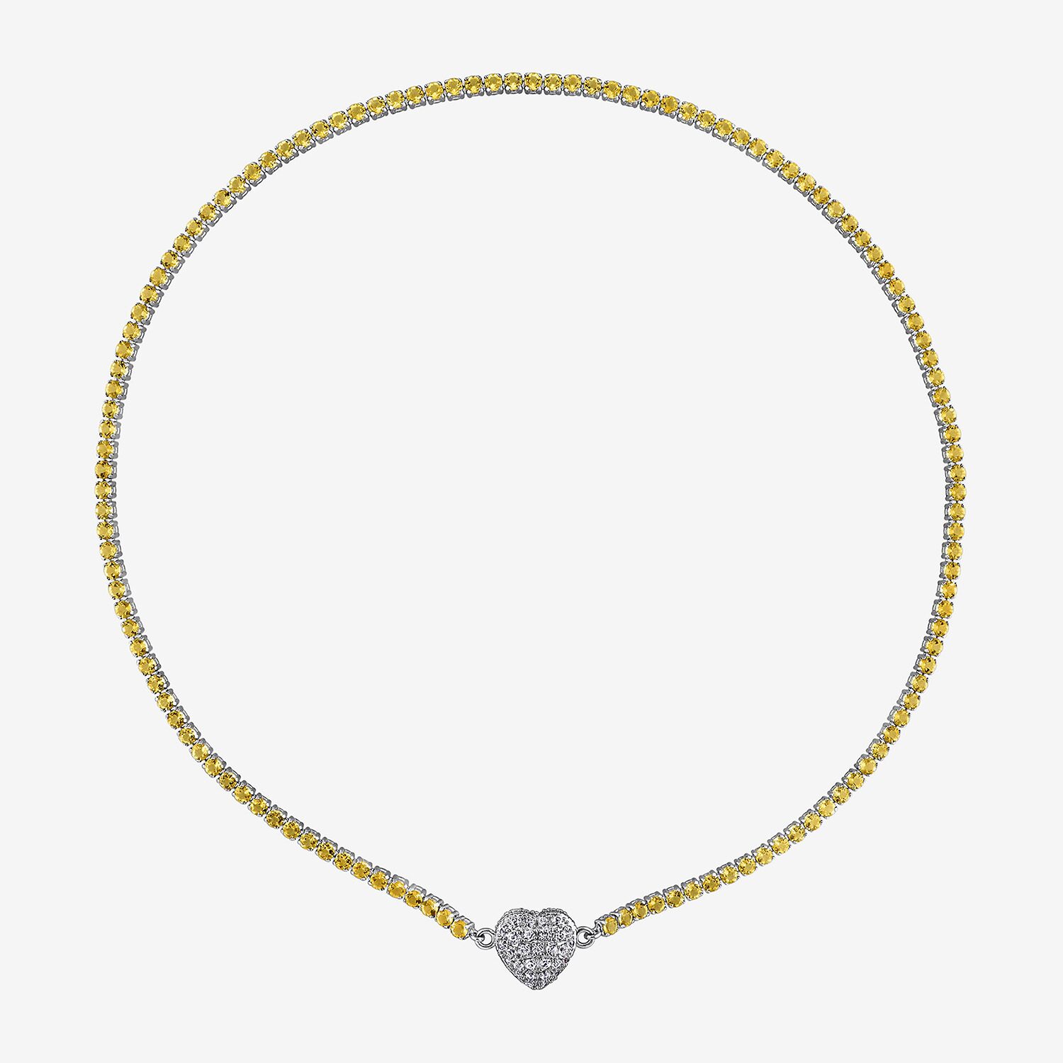 Womens Gemstone Sterling Silver Heart Tennis Necklaces