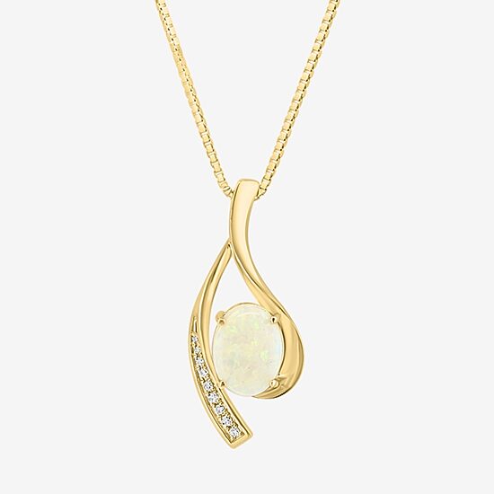 Effy Final Call Womens Diamond Accent Genuine White Opal 14K Gold 18 Inch Pendant Necklace
